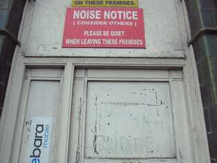 Noise Notice outside ex pub on Commercial Rd, Stepney
